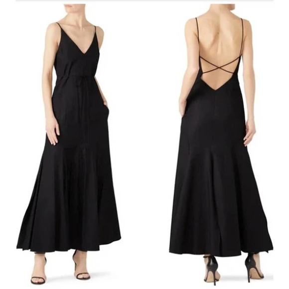 KHAITE Dresses & Skirts - Khaite Size 8 Slip Midi Blair Tie Back Dress Black V Neck 100% Cotton Sleeveless